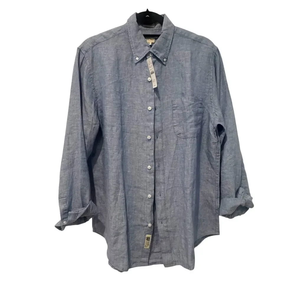 J. Crew Men's Baird McNutt Irish Linen Shirt Long Sleeve Amalfi Blue Size M NWT